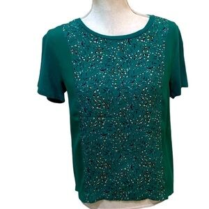 Kachel x Anthropologie green mixed fabric floral scarf top silk modal cotton 8